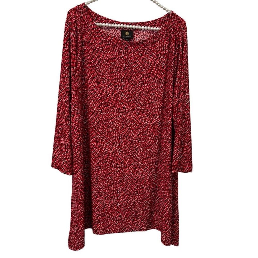JM Collection Tunic Top Women’s Size 2X Black Red Pullover office mature liquid